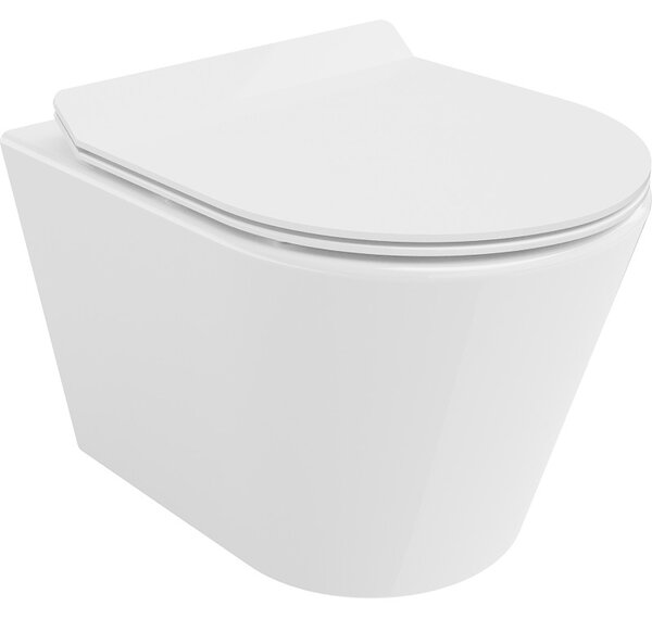 Mexen Rico, závesná WC misa 490x360x370 mm, Rimless Tornádo + WC sedadlo z duroplastu, biela lesklá, 30720100T