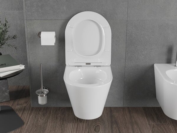 Mexen Rico, závesná WC misa 490x360x370 mm, Rimless Tornádo + WC sedadlo z duroplastu, biela lesklá, 30720400T