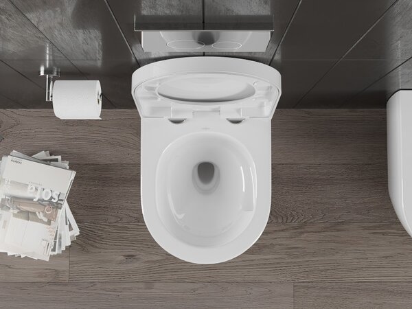 Mexen Carmen, závesná WC misa 490x365x340 mm, Rimless Tornádo + WC sedadlo z duroplastu, biela lesklá, 30880200T
