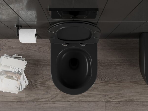 Mexen Carmen, závesná WC misa 490x365x340 mm, Rimless Tornádo + WC sedadlo z duroplastu, čierna matná, 30880185T