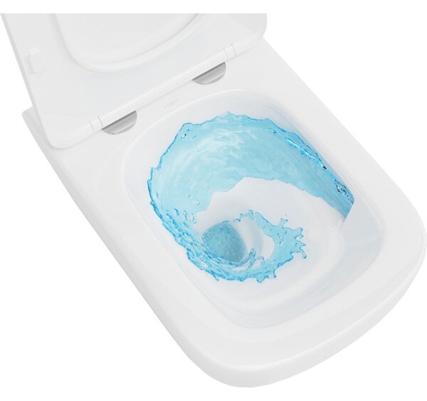 Mexen Riva, závesná WC misa 555x370x335 mm, Rimless Tornádo + WC sedadlo z duroplastu, biela lesklá, 30630200T