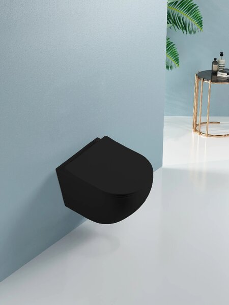 CERANO - WC závesné Cesso, Vortex + Slim/UF sedátko - čierna matná - 49x36 cm