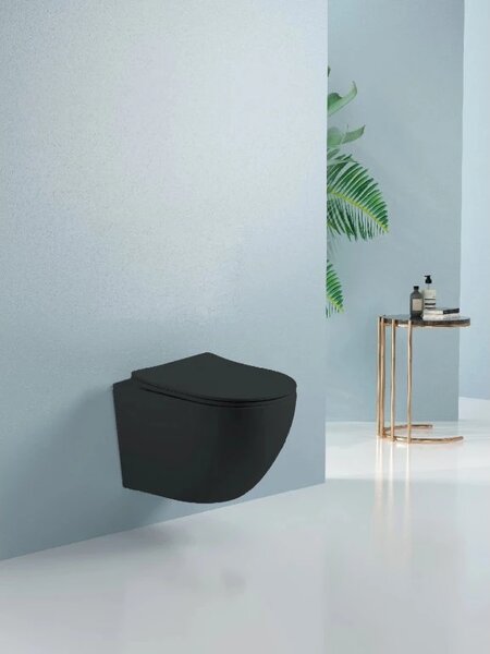 CERANO - WC závesné Cesso, Vortex + Slim/UF sedátko - čierna matná - 49x36 cm