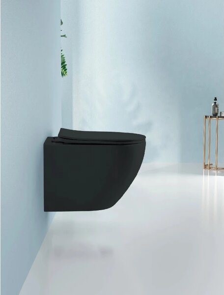 CERANO - WC závesné Cesso, Vortex + Slim/UF sedátko - čierna matná - 49x36 cm