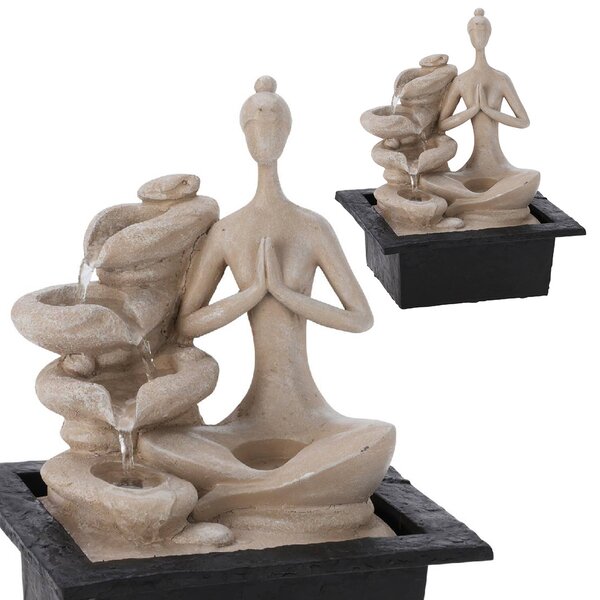 Záhradná fontána s osvetlením Yogi2, 21,5x18x28,5 cm, polistone, béžová
