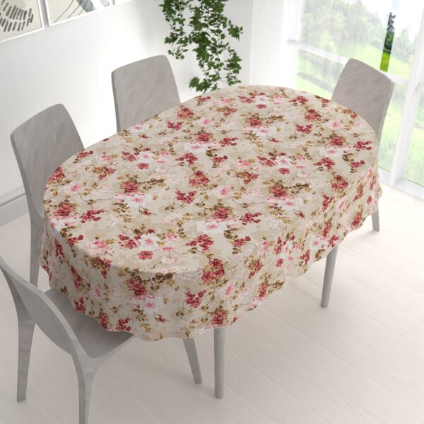 Biante Dekoračný oválny obrus Leona LN-167 Plané ruže na béžovom 50x100 cm