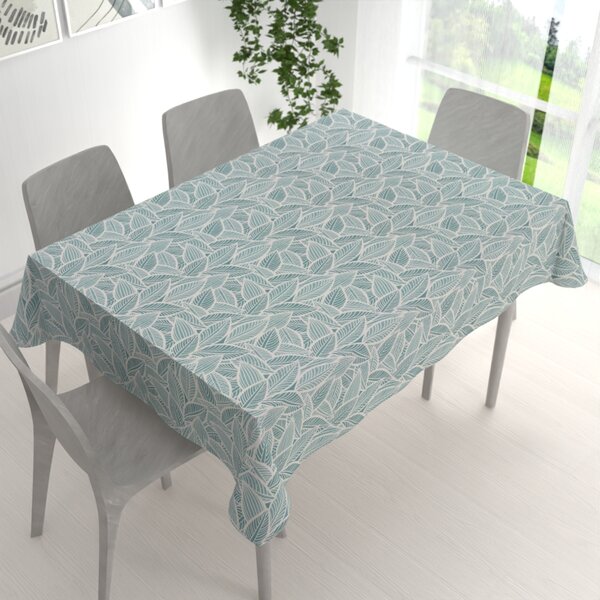 Biante Dekoračný obdĺžnikový obrus Leona LN-166 Biele listy na modrozelenom 120x140 cm