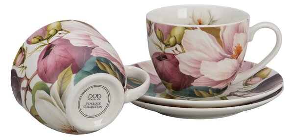 Porcelánová šálka s podšálkou Magnolie 270 ml sada 2ks