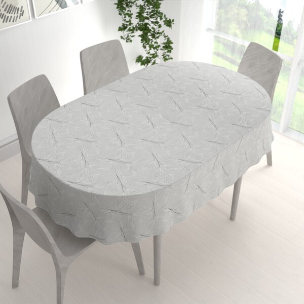 Biante Dekoračný oválny obrus Leona LN-165 Popínavé lístky na sivom 120x200 cm