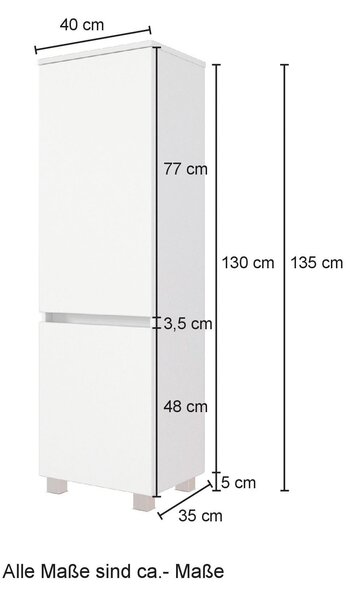 STREDNE VYSOKÁ SKRINKA, biela, farba duba, 40/130/35 cm Held - Kúpeľňové skrinky, Online Only