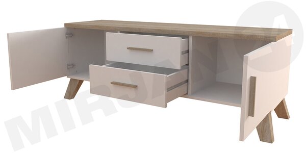 Mirjan24 TV skrinka Sanna 140 2D2S RTV, Farby: briliantovo biela matná / dub sonoma 5902928126358