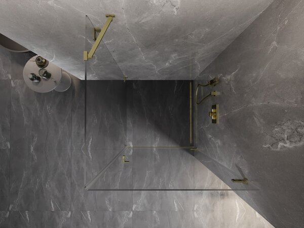 Mexen Lunar-B, pravostranný výklopný sprchový kút 70 x 70 cm, 8mm číre sklo, zlatý kartáčovaný - 832-070-070-55-00-P