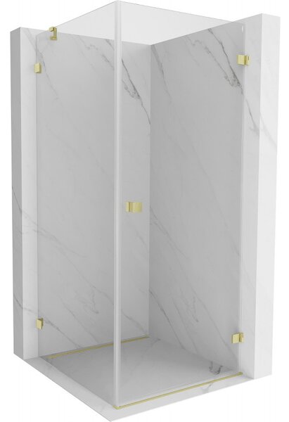Mexen Lunar-B, pravostranný výklopný sprchový kút 70 x 70 cm, 8mm číre sklo, zlatý kartáčovaný - 832-070-070-55-00-P
