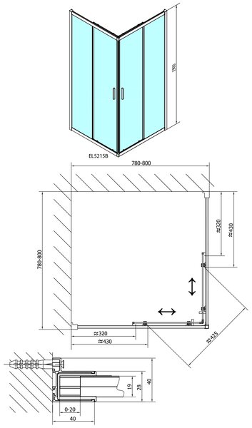Polysan Polysan, EASY BLACK štvorcová sprchová zástena 800x800mm, číre sklo, EL5215B