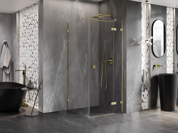 Mexen Lunar T, výklopný sprchový kút pravý 110 x 110 cm, 8mm číre sklo, zlatý kartáčovaný - 834T-110-110-55-00-P