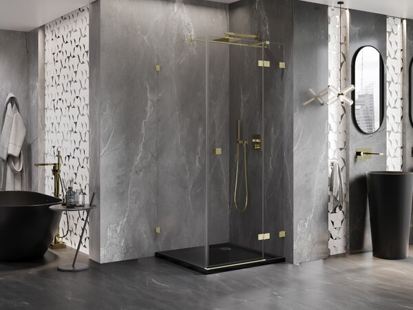 Mexen Lunar T, výklopný sprchový kút pravý 110 x 110 cm, 8mm číre sklo, zlatý kartáčovaný - 834T-110-110-55-00-P