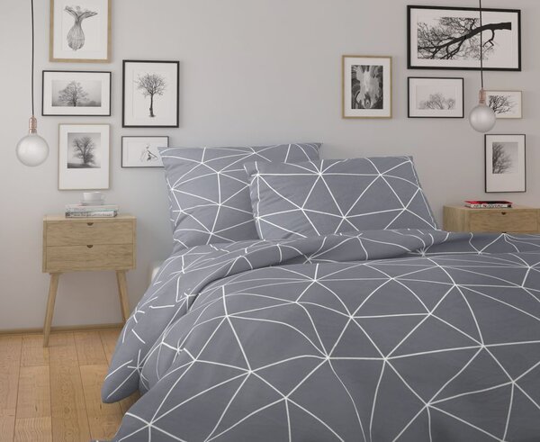 Kvalitex Posteľné bavlnené obliečky GRID sivé 1x 140/200, 1x 70/90cm