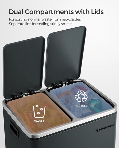 SONGMICS Kôš na triedený odpad 2 x 15 l sivý