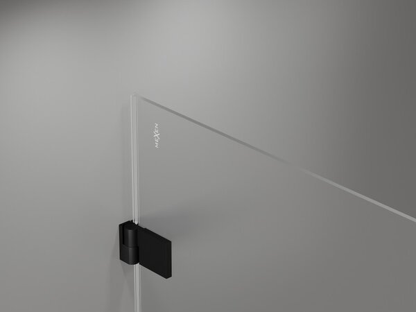 Mexen Lunar-B, L otočné pravé sprchové dvere 110 cm, 8mm číre sklo, čierny matný profil, 832SL-110-050-70-00-P