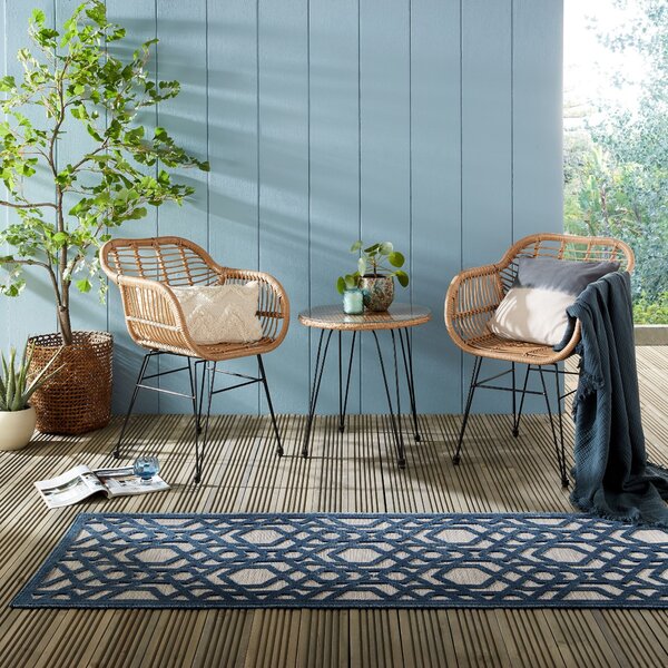 Flair Rugs , Behúň Piatto Oro Blue – na von aj na doma, 66x230, modrá, chodba / predsieň