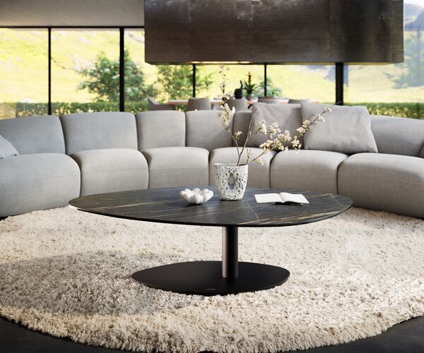 DELIFE Konferenčný stolík Edge organický 140x76 cm keramika Laminam® Noir Desir hnedý Vibany kov čierna