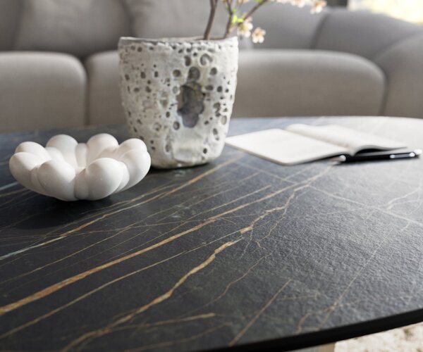 DELIFE Konferenčný stolík Edge organický 140×76 cm keramika Laminam® Noir Desir hnedá Lumia akryl