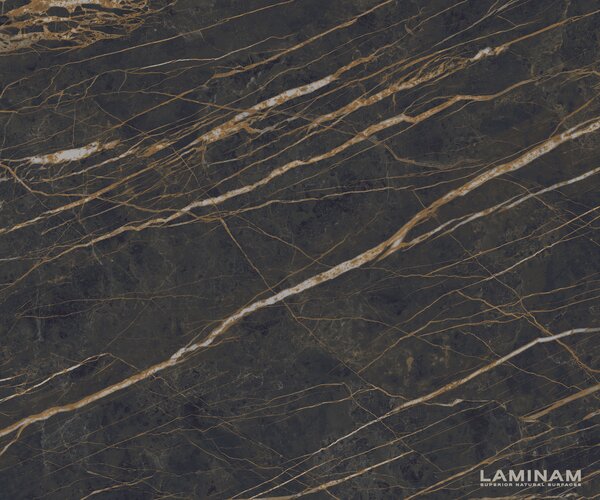 DELIFE Konferenčný stolík Edge okrúhly 90x90 cm keramika Laminam® Noir Desir hnedá Sarity kov čierna