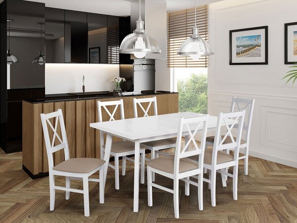 Mirjan24 Stôl so 6 stoličkami - AL43, Morenie: dub artisan L, Poťahové látky: 25x - Paros 2, Farby nožičiek: biela 5903211249327