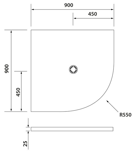 Polysan Polysan, FLEXIA sprchová vanička z liateho mramoru štvrťkruh, s možnosťou úpravy rozmeru, 90x90cm, R550, 91181