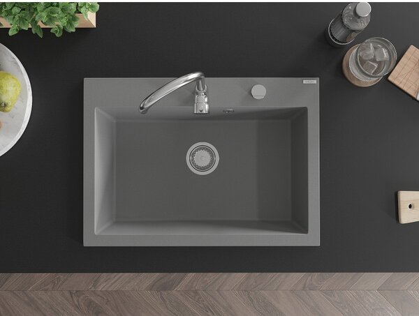 Mexen Elix, 1-korový granitový drez 700 x 500 mm, šedá, chrómový sifón, 6526701005-71