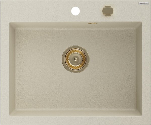 Mexen Elix, 1-korový granitový drez 600 x 500 mm, béžová, zlatý sifón, 6525601005-69-G