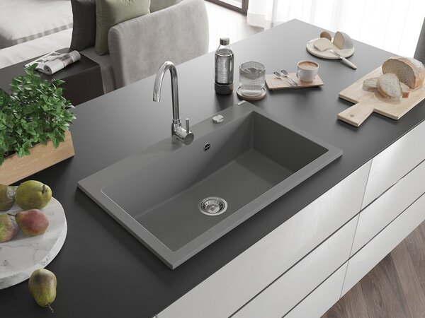Mexen Elix, 1-korový granitový drez 800 x 500 mm, šedá, chrómový sifón, 6527801005-71