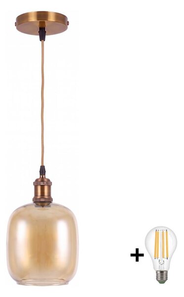 BRILAGI -LED Luster na lanku RETRO GLASS 1xE27/60W/230V pr. 14cm zlatá/dymová hnedá