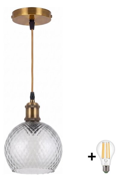 BRILAGI - LED Luster na lanku RETRO GLASS 1xE27/60W/230V pr. 25cm zlatá/dymová sivá