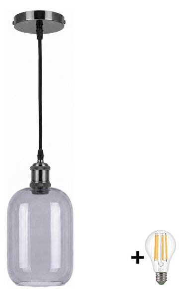 BRILAGI -LED Luster na lanku RETRO GLASS 1xE27/60W/230V pr. 14 cm čierna/dymová sivá