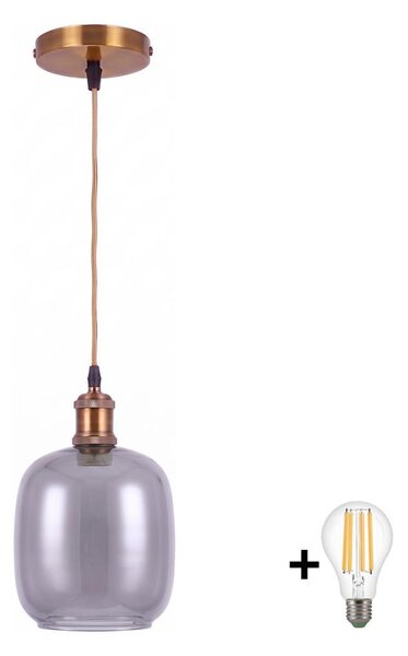 BRILAGI -LED Luster na lanku RETRO GLASS 1xE27/60W/230V pr. 14 cm zlatá/dymovo sivá