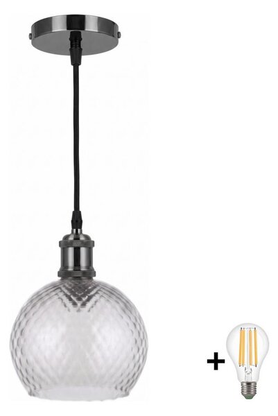 BRILAGI - LED luster na lanku RETRO GLASS 1xE27/60W/230V pr. 25 cm čierna/dymovo sivá