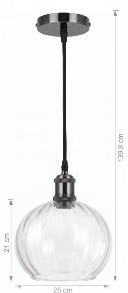 BRILAGI - LED Luster na lanku RETRO GLASS 1xE27/60W/230V pr. 25 cm čierna/číra