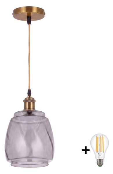 BRILAGI - LED závesné svietidlo na lanku RETRO GLASS 1xE27/60W/230V pr. 26cm zlatá/dymová sivá