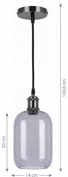 BRILAGI -LED Luster na lanku RETRO GLASS 1xE27/60W/230V pr. 14 cm čierna/dymová sivá