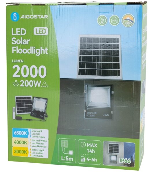 Aigostar-LED Solárny reflektor LED/200W/3,2V 3600mAh 3000K/4000K/6500K IP66 + DO