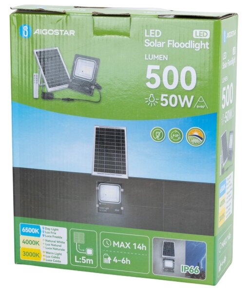 Aigostar -LED Solárny reflektor LED/50W/3,2V 1200mAh 3000K/4000K/6500K IP66 + DO