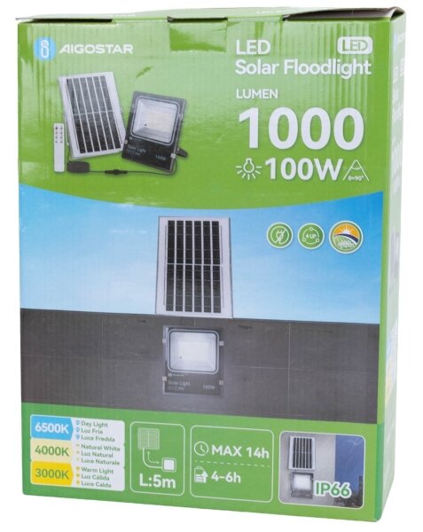 Aigostar-LED Solárny reflektor LED/100W/3,2V 2000mAh 3000K/4000K/6500K IP66 + DO