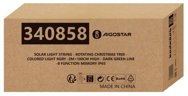 Aigostar - LED solárna vianočná dekorácia LED/0,59 W/3,7 V 100 cm IP65 viacfarebná