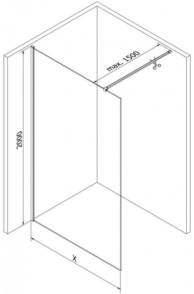 Mexen, Mexen Kioto-X sprchová stena 60 x 200 cm, matná 10 mm, čierna - 800-060-101-70-30-X