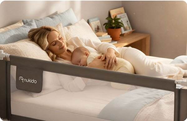Bezpečnostná zábrana na posteľ so zámkom 160 cm Nukido NK-227 sivá