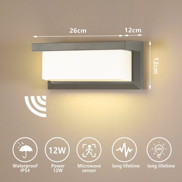 Brilagi-LED Vonkajšie nástenné svietidlo so senzorom BRICKY LED/12W/230V šedá IP54