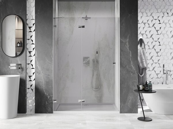 Mexen, Mexen Lunar ľavé výklopné sprchové dvere 130 cm, transparentné, chróm - 834-130-000-01-00-L
