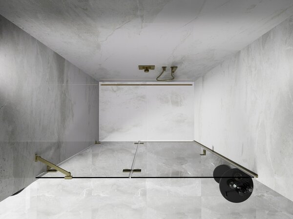 Mexen, Mexen Lunar ľavé výklopné sprchové dvere 130 cm, transparentné, brúsené zlaté - 834-130-000-55-00-L