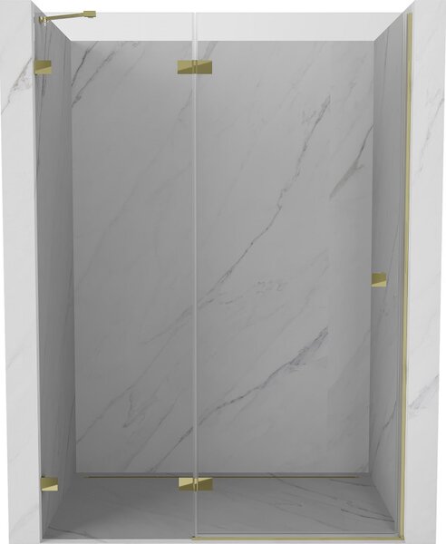 Mexen, Mexen Lunar ľavé otočné sprchové dvere 130 cm, transparentné, zlaté - 834-130-000-50-00-L